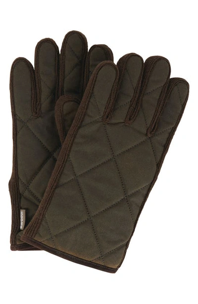Barbour Winterdale Wax Cotton Gloves In Olive Brown