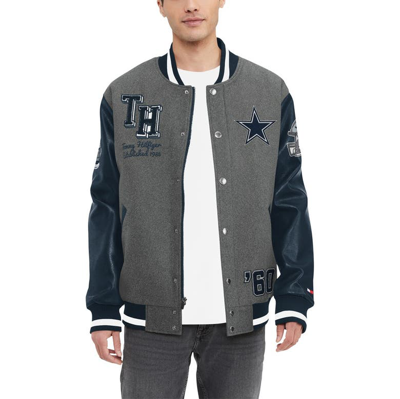 Tommy Hilfiger Men's  Heather Gray, Navy Dallas Cowboys Gunner Full-snap Varsity Jacket In Heather Gray,navy