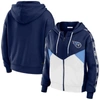 Wear By Erin Andrews Navy/white Tennessee Titans Color Block Light Weight Modest Crop Full-zip Hoodi In Navy