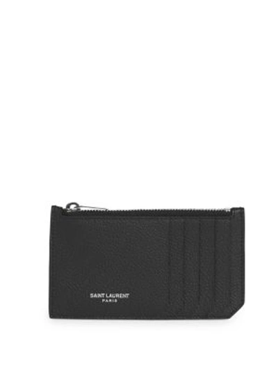 Saint Laurent Fragments Leather Zip Card Case In Black