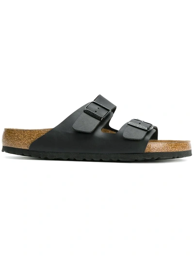 Birkenstock Black Leather Arizona Slippers In Gray