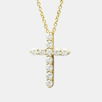 Pre-owned Tiffany & Co Cross 18k Yellow Gold Diamond Necklace