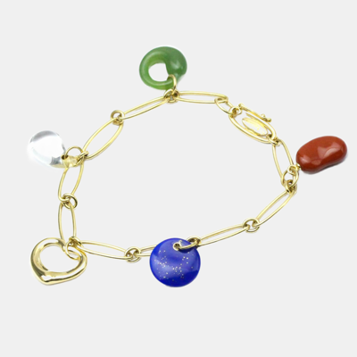 Pre-owned Tiffany & Co Elsa Peretti Yellow Gold Crystal And Lapis Lazuli Bracelet 17