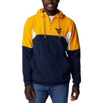 COLUMBIA COLUMBIA NAVY WEST VIRGINIA MOUNTAINEERS LODGE QUARTER-ZIP HOODIE