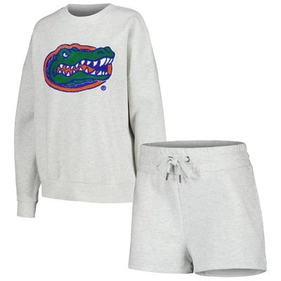 Gameday Couture Women's  Ash Florida Gators Team Effort Pullover Sweatshirt And Shorts Sleep Set