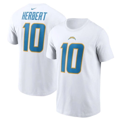 Nike Men's  Justin Herbert White Los Angeles Chargers Player Name And Number T-shirt