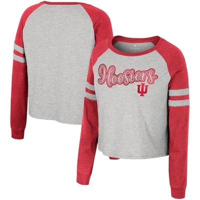COLOSSEUM COLOSSEUM HEATHER GRAY INDIANA HOOSIERS I'M GLIDING HERE RAGLAN LONG SLEEVE CROPPED T-SHIRT