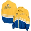 Wear By Erin Andrews Women's  Gold Distressed Los Angeles Rams Vintage-like Throwback Windbreaker Ful In Gold