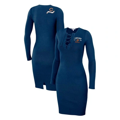 Wear By Erin Andrews Women's  Navy Chicago Bears Lace Up Long Sleeve Dress