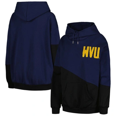 GAMEDAY COUTURE GAMEDAY COUTURE NAVY/BLACK WEST VIRGINIA MOUNTAINEERS MATCHMAKER DIAGONAL COWL PULLOVER HOODIE