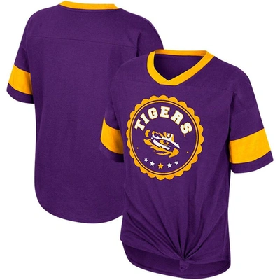 Colosseum Kids' Big Girls  Purple Lsu Tigers Tomika Tie-front V-neck T-shirt