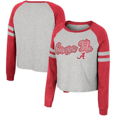 Colosseum Women's  Heather Gray Alabama Crimson Tide I'm Gliding Here Raglan Long Sleeve Cropped T-sh