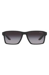 Prada 58mm Polarized Rectangular Sunglasses In Black