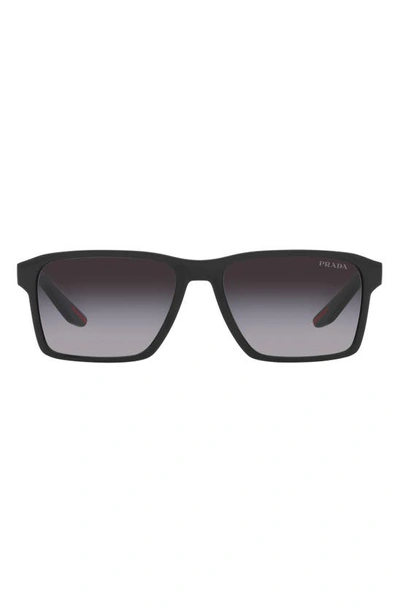 Prada 58mm Gradient Rectangular Sunglasses In Black