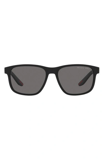 Prada Men's Inlaid Logo Rectangle Sunglasses In Rubber Black