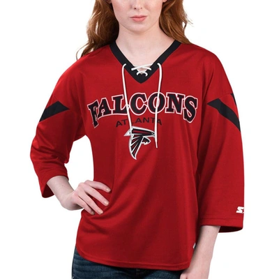 Starter Women's  Red Atlanta Falcons Rally Lace-up 3/4 Sleeve T-shirt