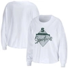 WEAR BY ERIN ANDREWS WEAR BY ERIN ANDREWS WHITE MICHIGAN STATE SPARTANS DIAMOND LONG SLEEVE CROPPED T-SHIRT