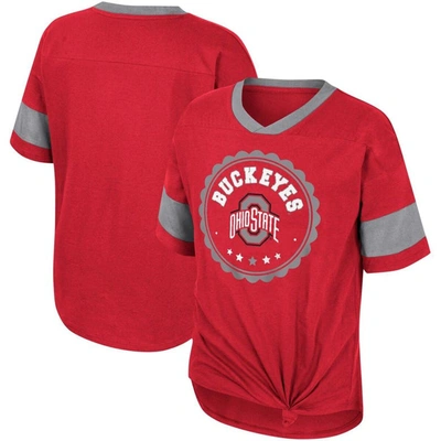 Colosseum Kids' Big Girls  Scarlet Ohio State Buckeyes Tomika Tie-front V-neck T-shirt