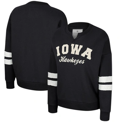 Colosseum Women's  Black Distressed Iowa Hawkeyes Perfect Date Notch Neck Pullover Sweatshirt
