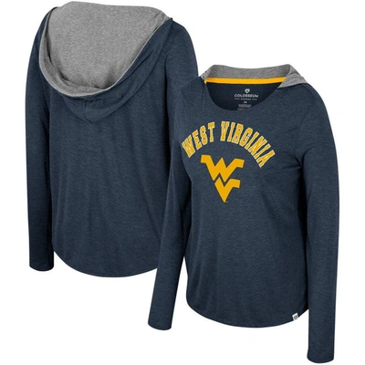 Colosseum Women's  Navy West Virginia Mountaineers Distressed Heather Long Sleeve Hoodie T-shirt