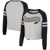 Colosseum Women's  Heather Gray Purdue Boilermakers I'm Gliding Here Raglan Long Sleeve Cropped T-shi In Heather Gray