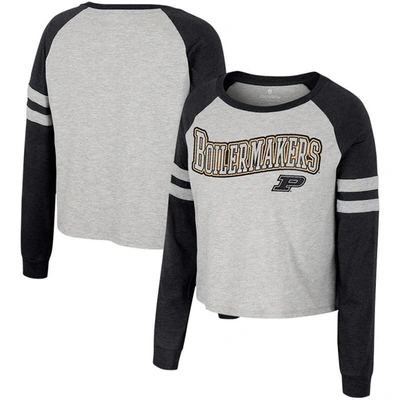COLOSSEUM COLOSSEUM HEATHER GRAY PURDUE BOILERMAKERS I'M GLIDING HERE RAGLAN LONG SLEEVE CROPPED T-SHIRT