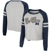 Colosseum Women's  Heather Gray Michigan Wolverines I'm Gliding Here Raglan Long Sleeve Cropped T-shi In Heather Gray