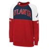 Shop Starter Red/navy Atlanta Braves Baseline Raglan Pullover Sweatshirt