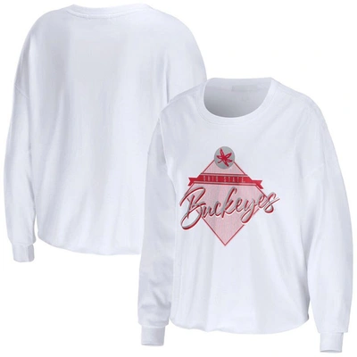 Wear By Erin Andrews Women's  White Ohio State Buckeyes Diamond Long Sleeve Cropped T-shirt
