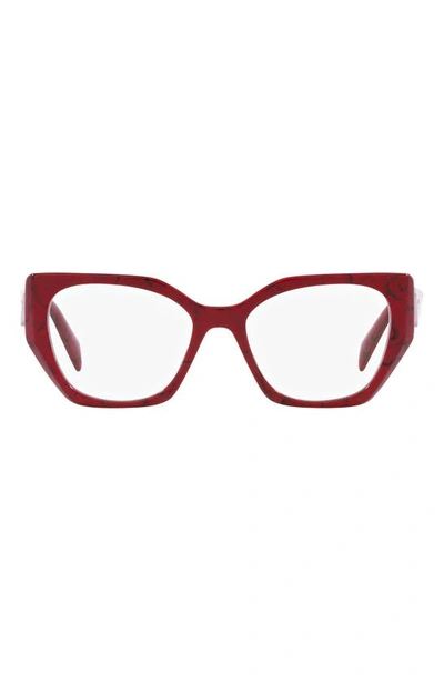 Prada 54mm Square Optical Glasses In Black White/ Red