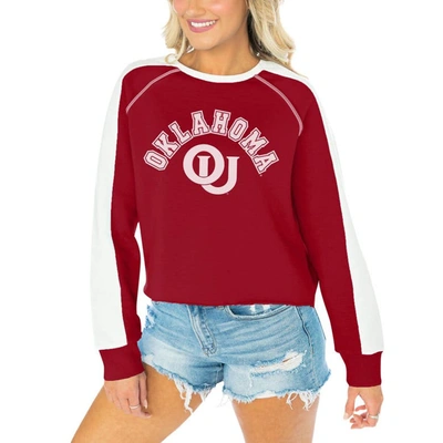 Gameday Couture Women's  Crimson Oklahoma Sooners Blindside Raglan Cropped Pullover Sweatshirt