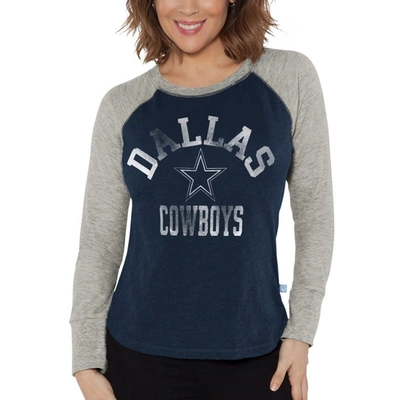 G-iii 4her By Carl Banks Women's  Navy, Gray Distressed Dallas Cowboys Raglan Waffle-knit Long Sleeve In Navy,gray