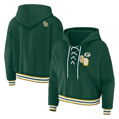Wear By Erin Andrews Green Green Bay Packers Lace-up Pullover Hoodie