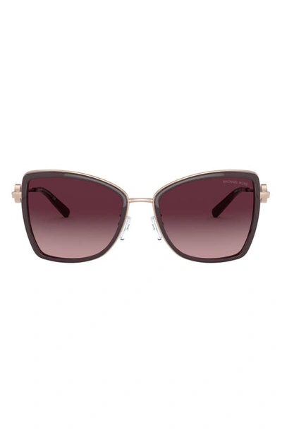 Michael Kors Mk1067b 55 Corsica Square-frame Metal Sunglasses In Rose Gold/cordovan