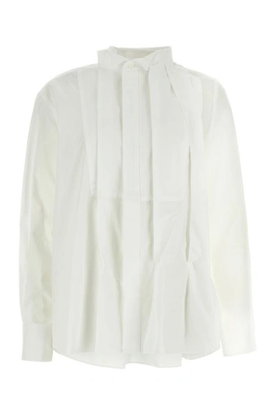 SACAI SACAI WOMAN WHITE POLYESTER BLEND CHIFFON MIX COTTON POPLIN SHIRT