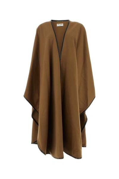 Saint Laurent Open Front Cape In Brown