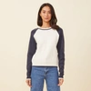 Monrow Supersoft Color Block Sweater In Ivory/blue Black