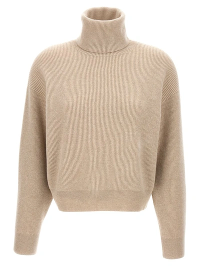 Brunello Cucinelli Ribbed Sweater In Beige