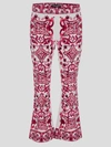 DOLCE & GABBANA DOLCE & GABBANA FLARED TROMPET-LEG CHARMEUSE PANTS WITH MAJOLICA PRINT