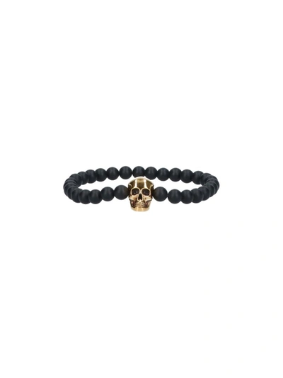 Alexander Mcqueen Skull Beaded Bracelet In Black