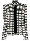 Balmain Button-embellished Checked Jacket In Nude &amp; Neutrals