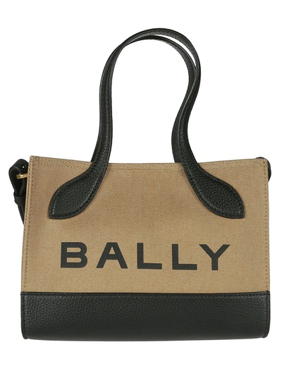 Bally Logo Tote Bag In Sand/black/oro