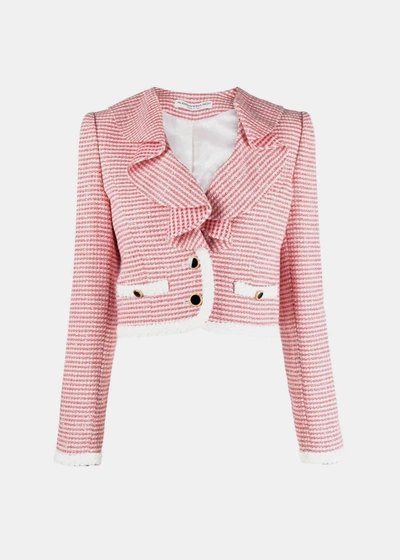 Alessandra Rich Ruffled Tweed Cropped Jacket In Red