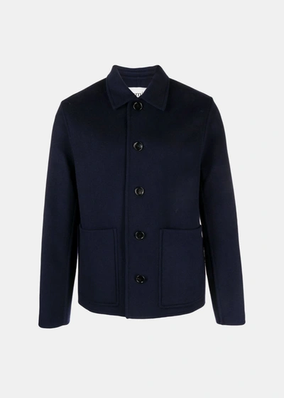 Ami Alexandre Mattiussi Navy Single-breasted Coat In Blue