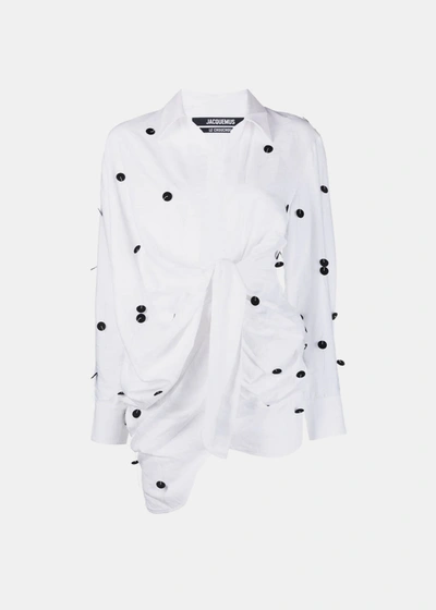 Jacquemus White La Dressing Gown Bahia Brodee Shirt Dress