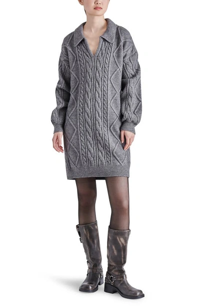 Steve Madden Debbie Long Sleeve Cable Sweater Minidress In Heather Grey