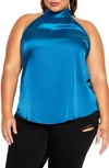 City Chic Shine Sleeveless Satin Top In Deep Teal