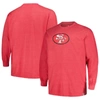 Profile Men's  Heather Scarlet Distressed San Francisco 49ers Big And Tall Throwback Long Sleeve T-sh In Scarlet
