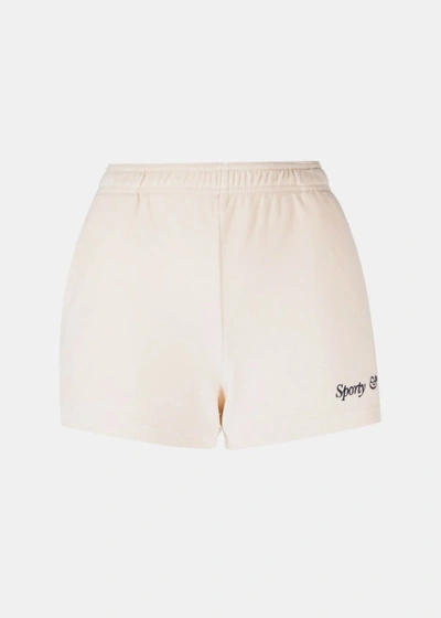 Sporty And Rich Italic Logo Embroidered Shorts In Cream