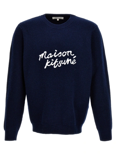 Maison Kitsuné Embroidered Logo Crewneck Sweater In Ink Blue